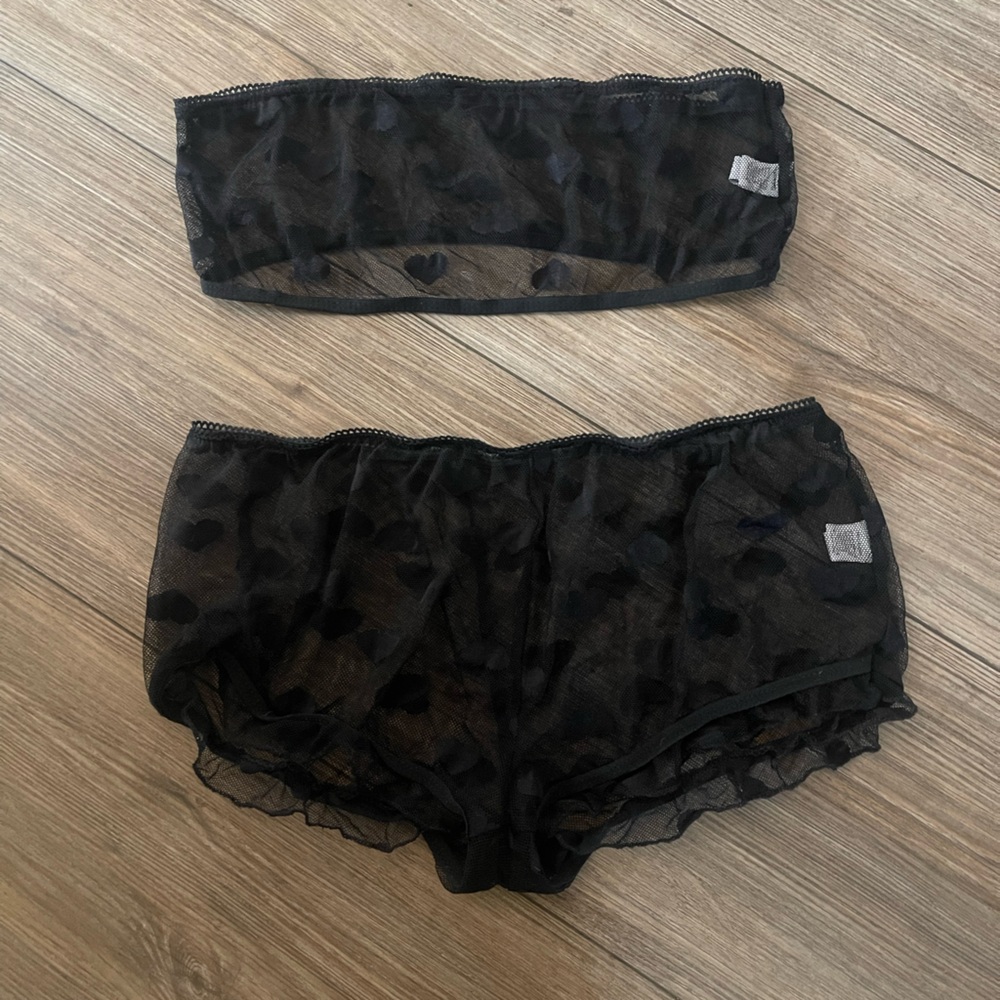 Black Sheer Heart Patterned Lingerie Set